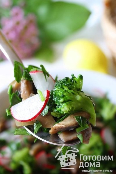 Салат с редисом, грибами и брокколи фото к рецепту 2