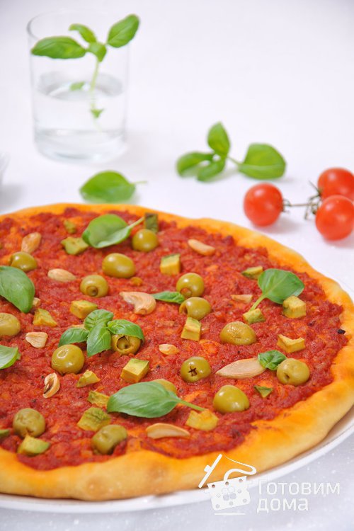 Пицца с оливками и чесноком (Постная)