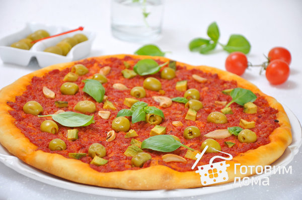 Пицца с оливками и чесноком (Постная) фото к рецепту 4