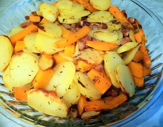 Картофель, запеченный с тыквой и фасолью