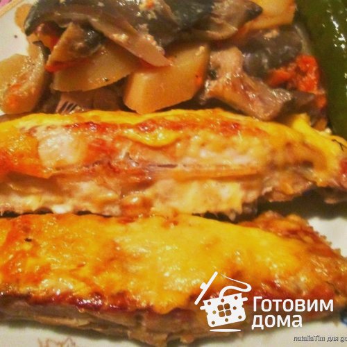 Камбала с картофелем и грибами