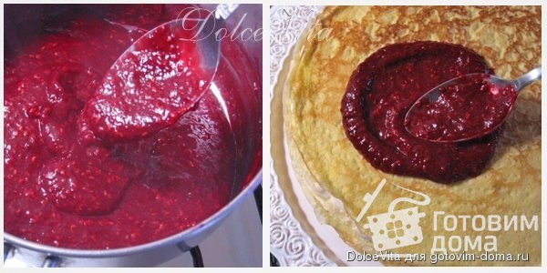 Блинный торт с кремом из маскарпоне и ягодным соусом фото к рецепту 8