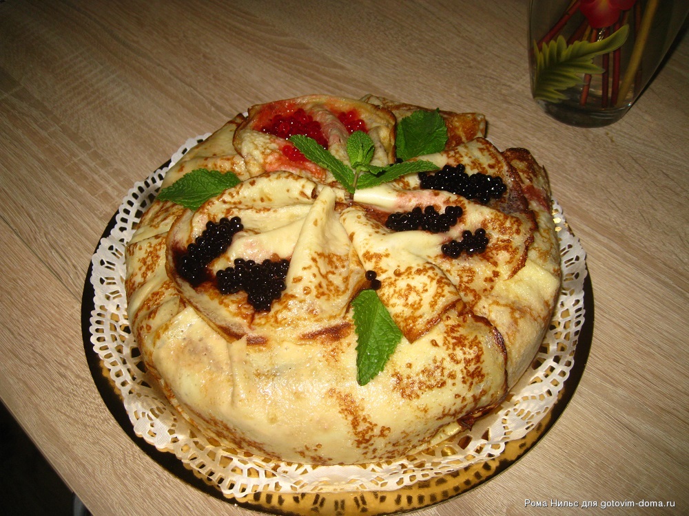 Торт из блинов с персиками консервированными