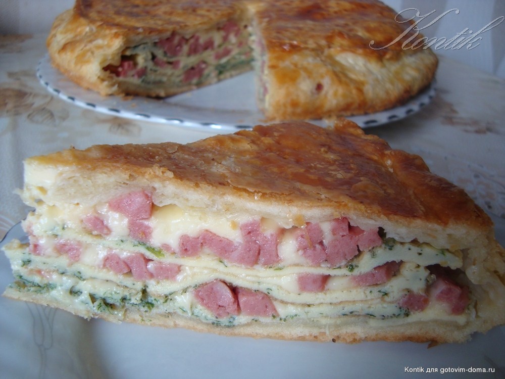 Быстрый пирог с ветчиной и сыром