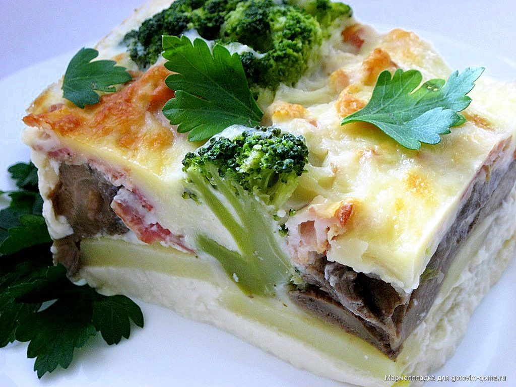 Запеканка картофельная с курицей и грибами