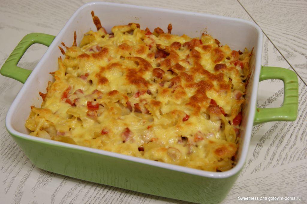 Запеканка из макарон с ветчиной и сыром