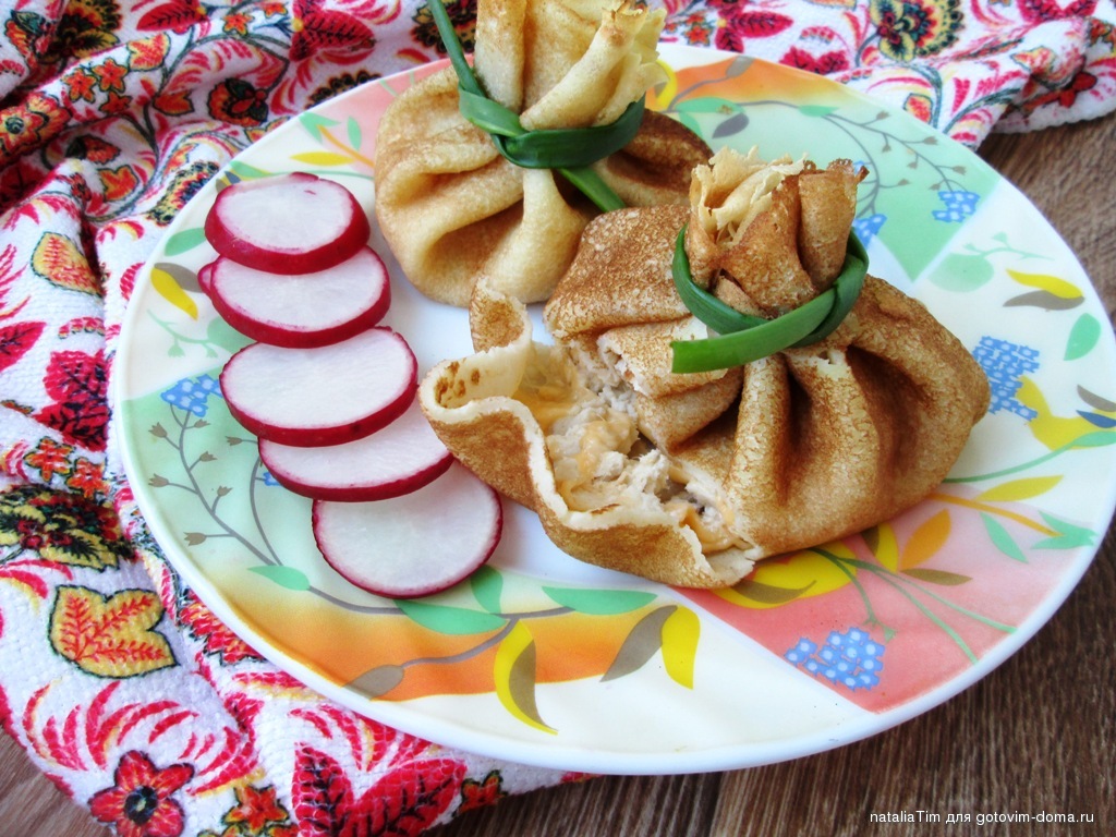 Блины мешочки с начинкой