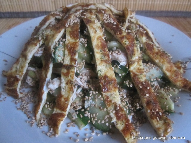 Салат с курицей, огурцами и омлетом.JPG