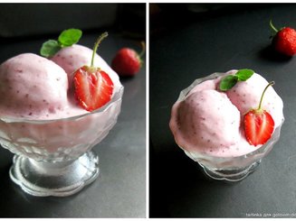 Сливочное мороженое с запечённой клубникой и мёдом