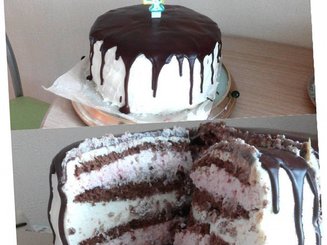   Шоколадный торт с малиновым и лимонным кремом