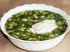 Русская окрошка с мясом на хлебном квасе с хреном