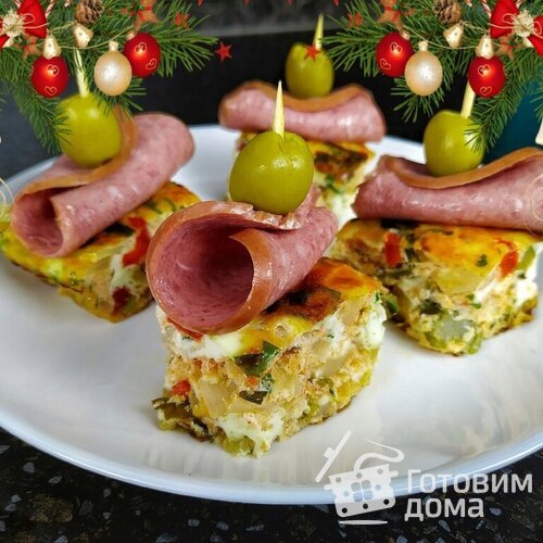 Закуска на праздник (фуршет) • Бандерилья — омлет с копченой колбаской и оливками