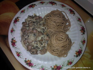 Куринные сердечки с грибами