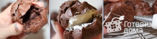 Шоколадные профитроли со сливочно-шоколадным кремом фото к рецепту 5