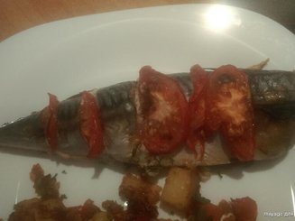 Запеченная скумбрия с укропом и помидорами