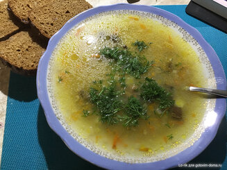 Чесночный суп с пшеном и грибами