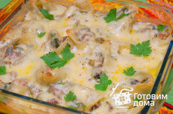 &quot;Ракушки&quot;, фаршированные курицей и грибами фото к рецепту 7