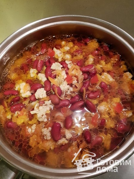 Рагу из красной фасоли с куриным фаршем  и овощами фото к рецепту 7