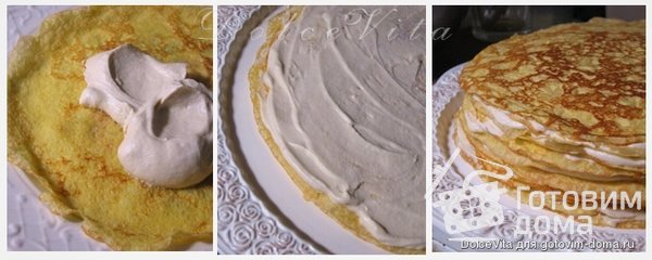 Блинный торт с кремом из маскарпоне и ягодным соусом фото к рецепту 6