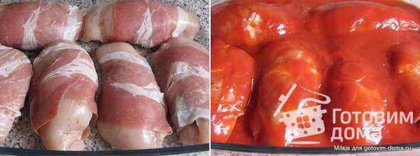 Куриные грудки с моцареллой и базиликом, запечёные в томатном соусе фото к рецепту 2