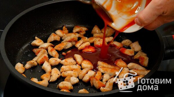 Рецепт приготовления любого мяса (сосисок, креветок, грибов, овощей) за 15 минут в томатно-медовом соусе фото к рецепту 6