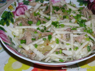 Салат "Ташкент". Из зеленой редьки и мяса