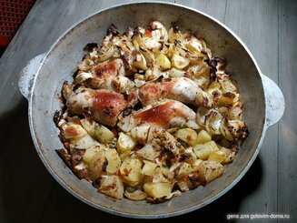 Курица запеченная с овощами