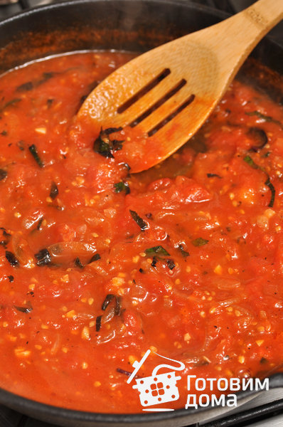 Спагетти с баклажанами в томатном соусе фото к рецепту 7