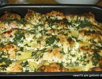 Запеканка из картофеля с куриными рулетиками