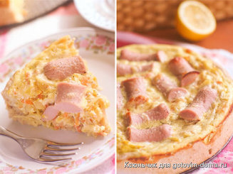 Пирог с кислой капустой и сосисками