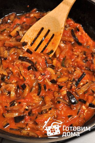 Спагетти с баклажанами в томатном соусе фото к рецепту 9