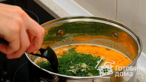 Гречневый суп с сыром, грибами, картошкой, зеленью и чесноком фото к рецепту 12