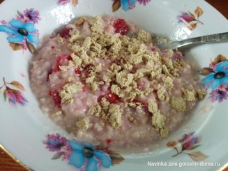 Овсяная каша с халвой и малиной