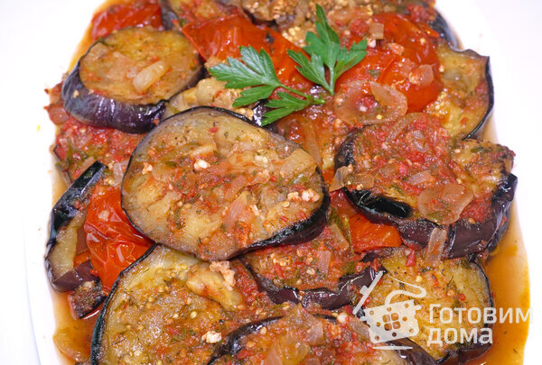 Шикарные баклажаны на сковороде в красном соусе фото к рецепту 1