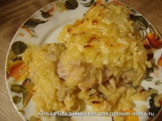 Курица с грибами запечённые под картофельной шубой