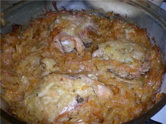 Капуста, запечённая в духовке с курочкой