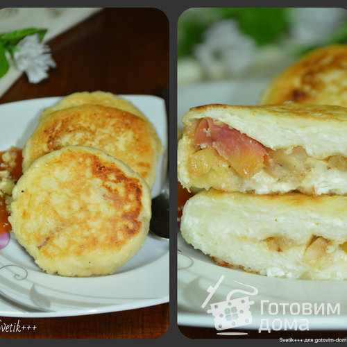 Сырники с начинкой из яблок и изюма