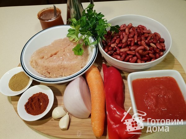 Рагу из красной фасоли с куриным фаршем  и овощами фото к рецепту 1