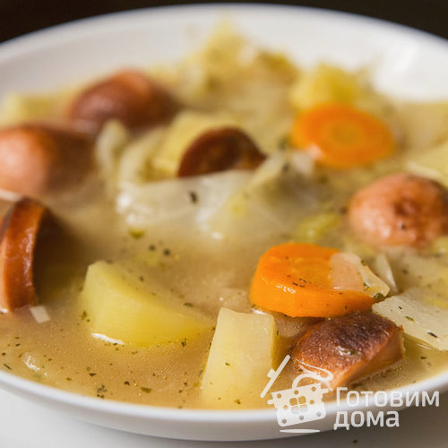 Суп с капустой и сосисками