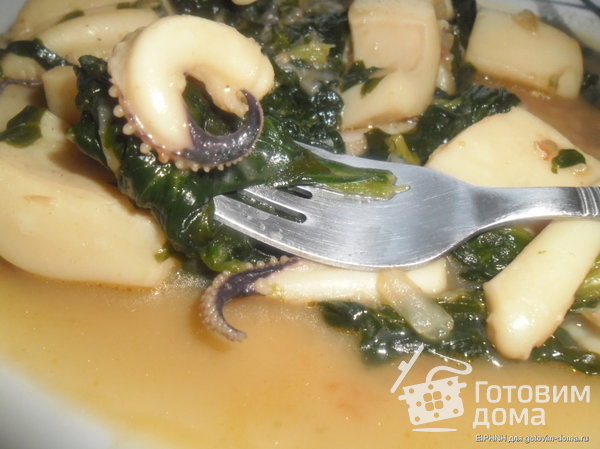 Супьес ме спанаки - Каракатицы со шпинатом фото к рецепту 11