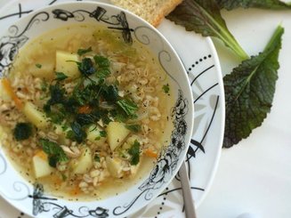 Постный суп с перловкой и базиликом (без масла)