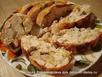 Куриные окорочка, фаршированные шампиньонами и сыром