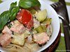 Паста с красной рыбой, креветками и цуккини