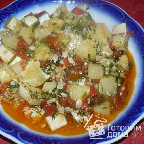 Жареный патиссон с помидорами