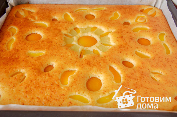Быстрый пирог с консервированными абрикосами фото к рецепту 6