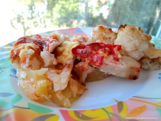 Цветная капуста с курицей в духовке