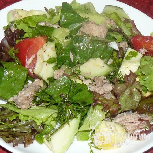 Летний салат с тунцом и авокадо