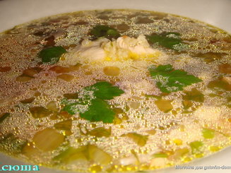 Чесночный суп с пшеном и грибами