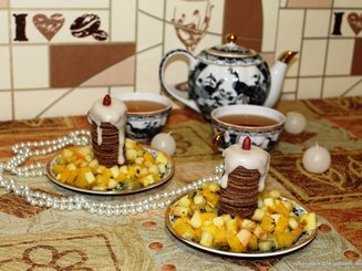 Десерт «Рождественские свечи с карамелизированными фруктами»