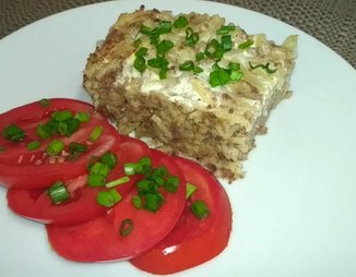 Запеканка вермишелевая с отварным мясом